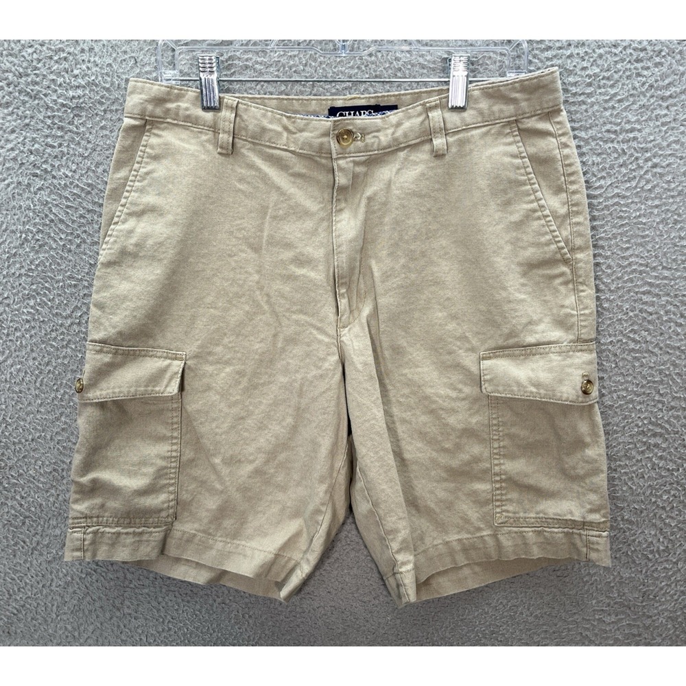 Chaps Shorts Mens 33 Tan Linen Blend Cargo Relaxed Workwear Nautical Coastal
